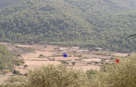 Tahir's place behind Kayaköyü-Kinali: the "Denis Kus Restaurant. At the red spot is my place At the blue spot I have a small house which is constructed like a UFO by a very good friend - © Regina F. Rau Germany